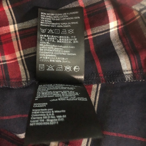 Plaid and pearl peplum top long-sleeved size 2 pre-owned like new by H&M - Picture 10 of 13